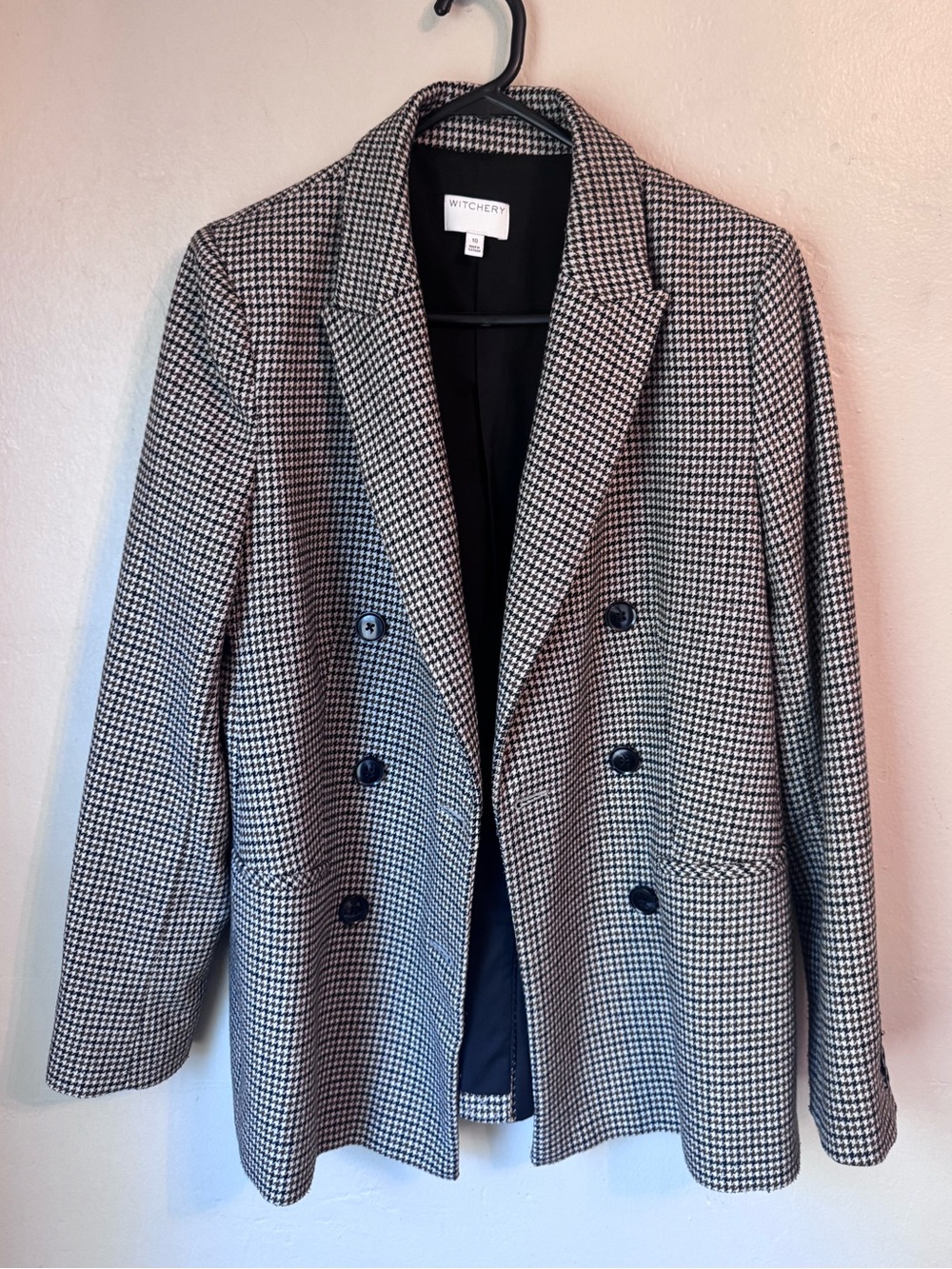 Witchery Mini Check Double Breasted Blazer Size 10